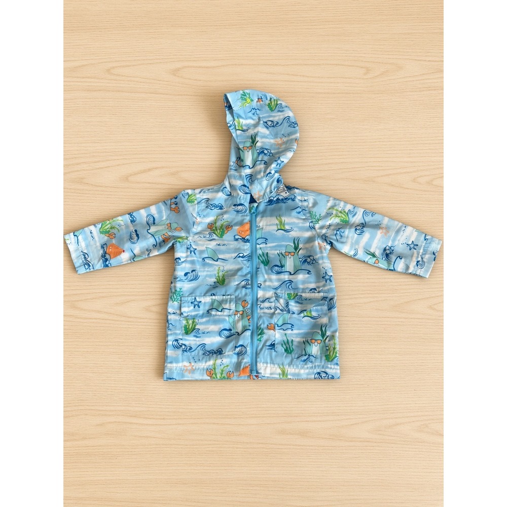 First Impressions Baby Boys Blue Shark Nautical Hooded Rain Jacket 12 Months